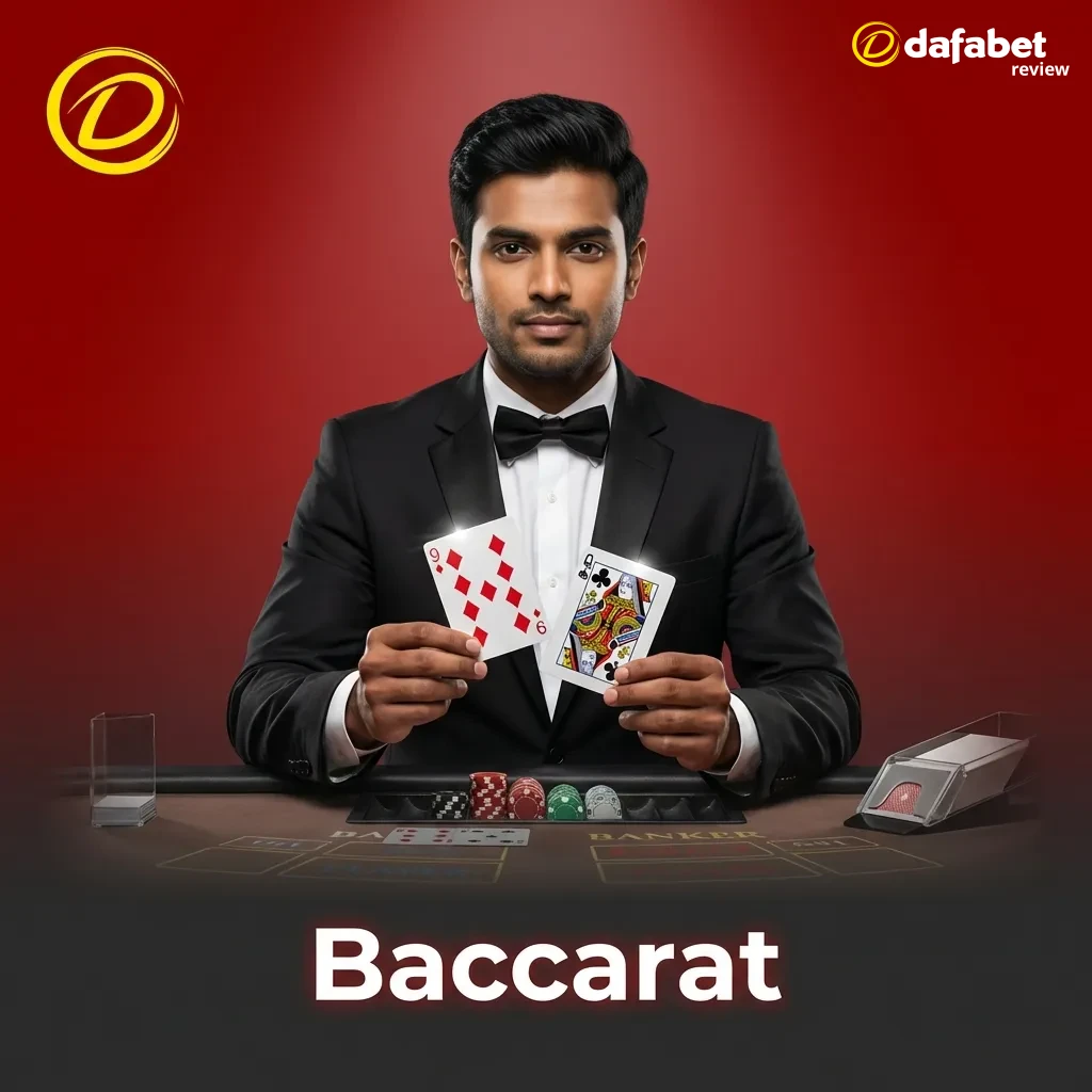 Elegant baccarat table with cards and chips, showing Player, Banker, and Tie betting options in a casino setting.