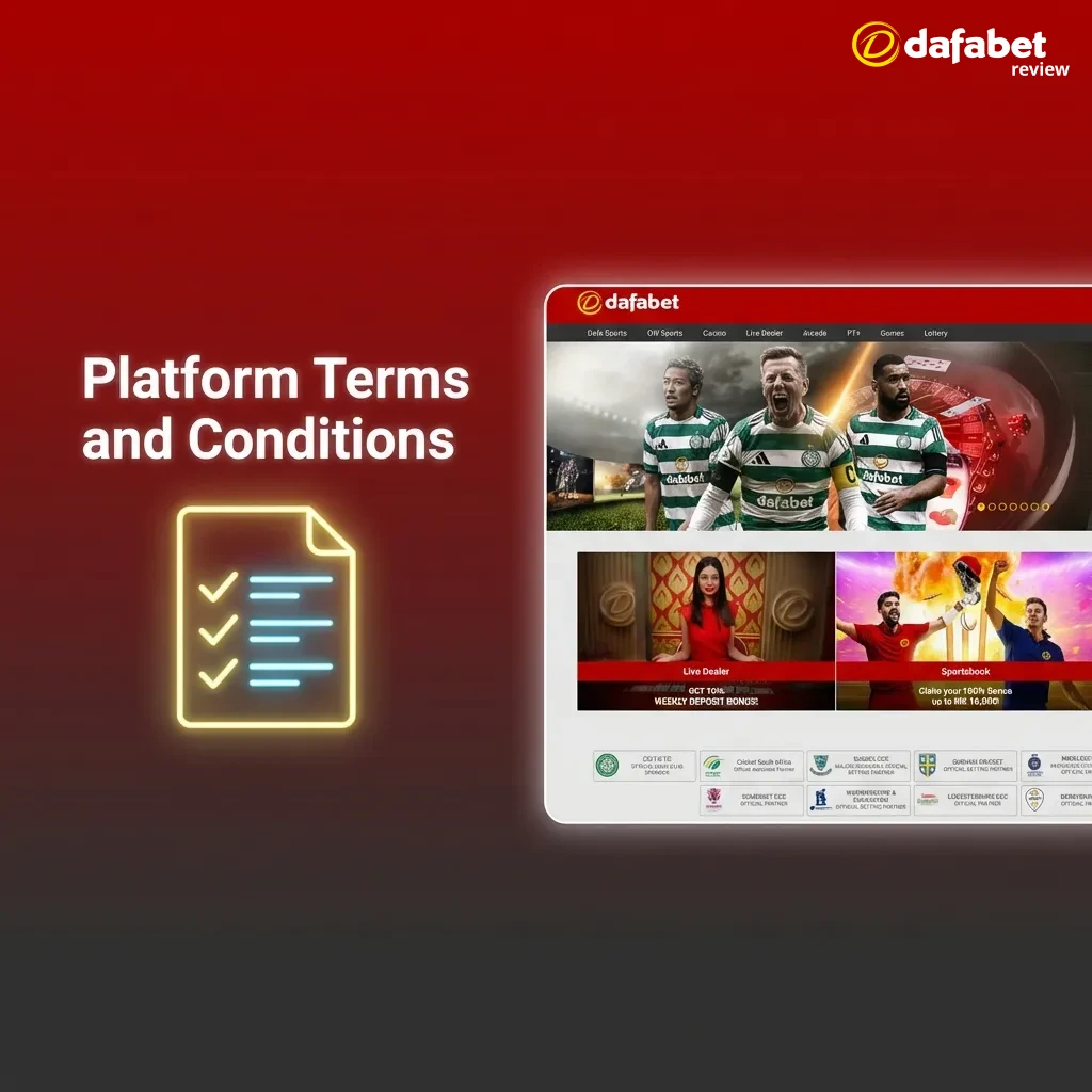 Dafabet terms and conditions page showing user obligations, betting rules, age restrictions, and account policies.