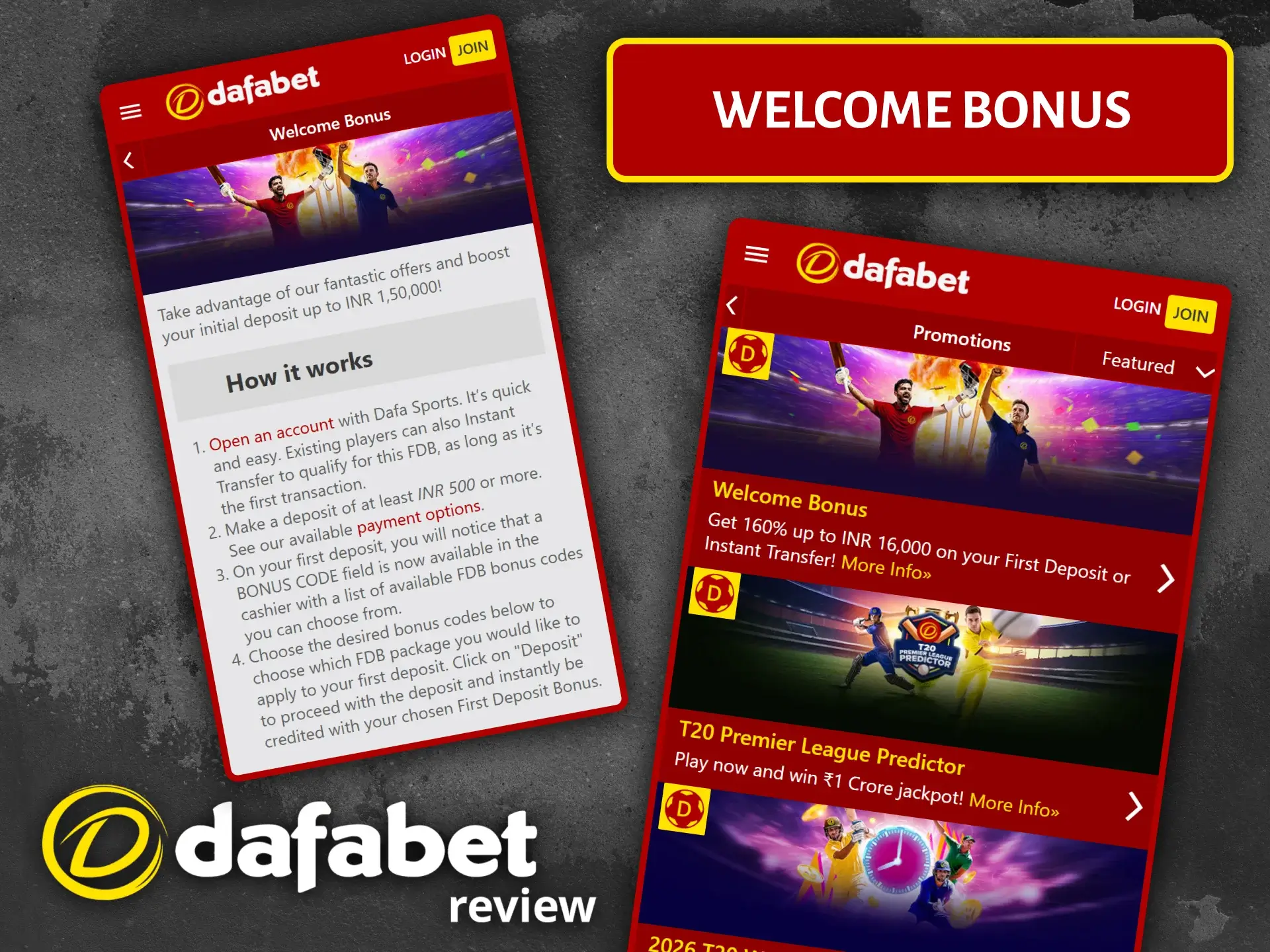 Get an exclusive welcome bonus for new players in the Dafabet mobile app.