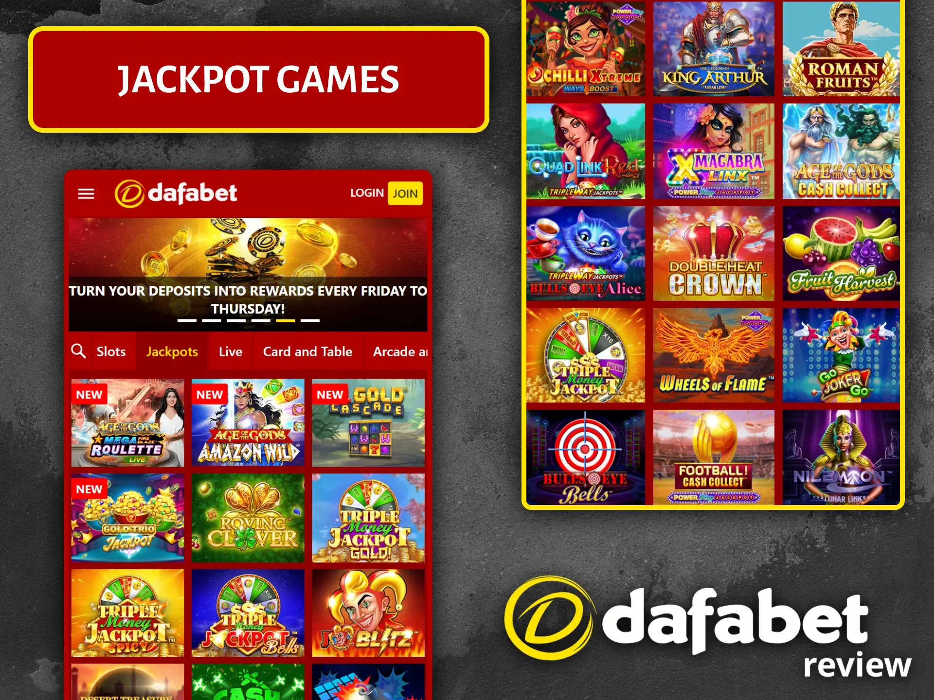 Try your luck at games with huge progressive jackpots available at Dafabet Casino.