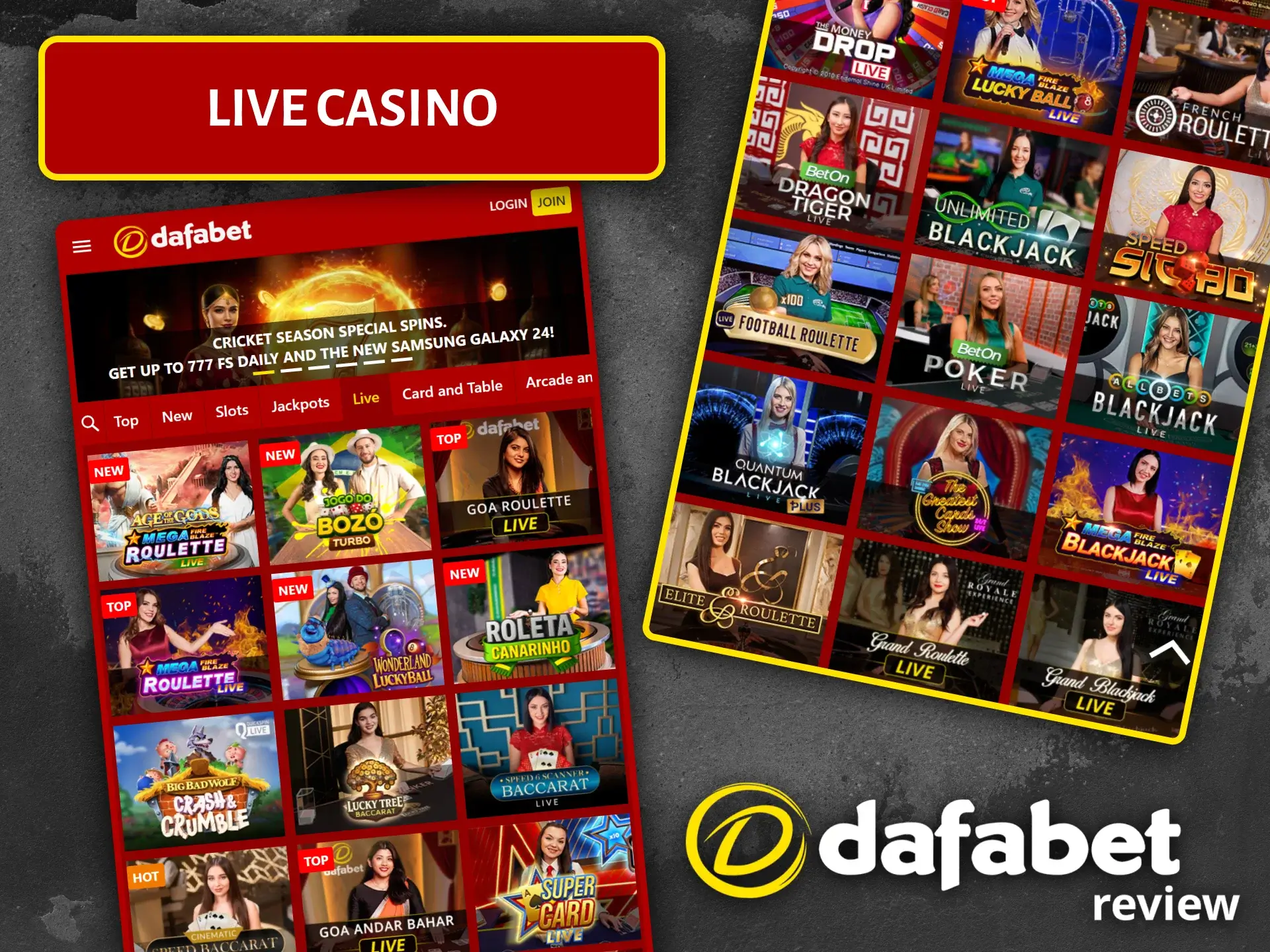 Play live casino on the Dafabet mobile app and experience the ultimate gaming experience.