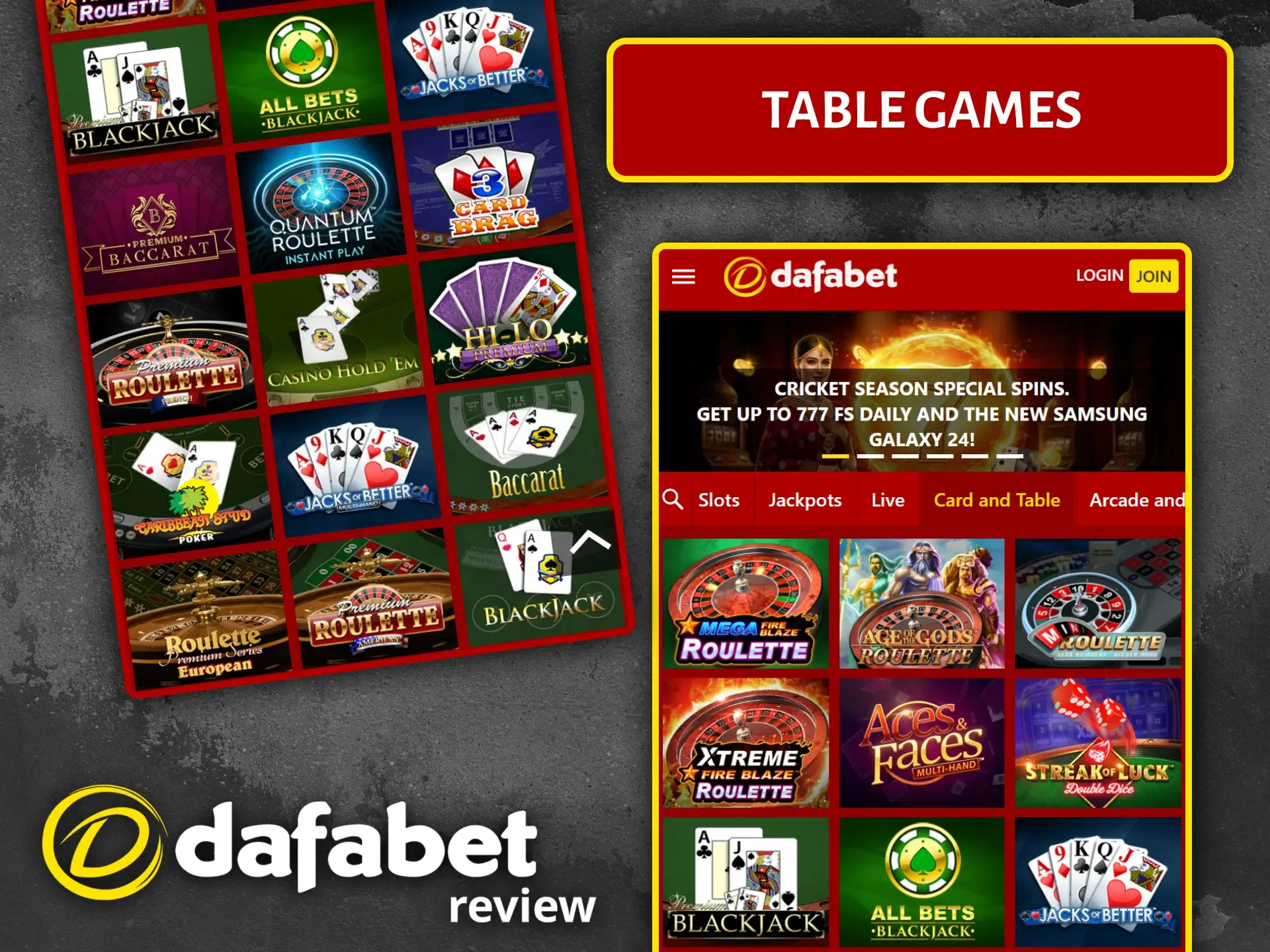 Enjoy classic table games like blackjack and roulette with the Dafabet mobile app.