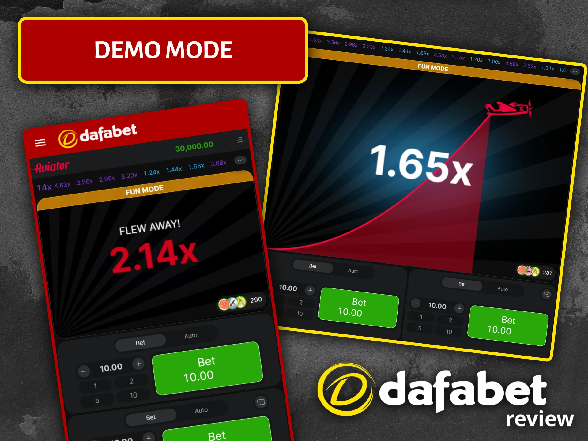 Try the Aviator demo at Dafabet Casino to get a feel for the game for free.