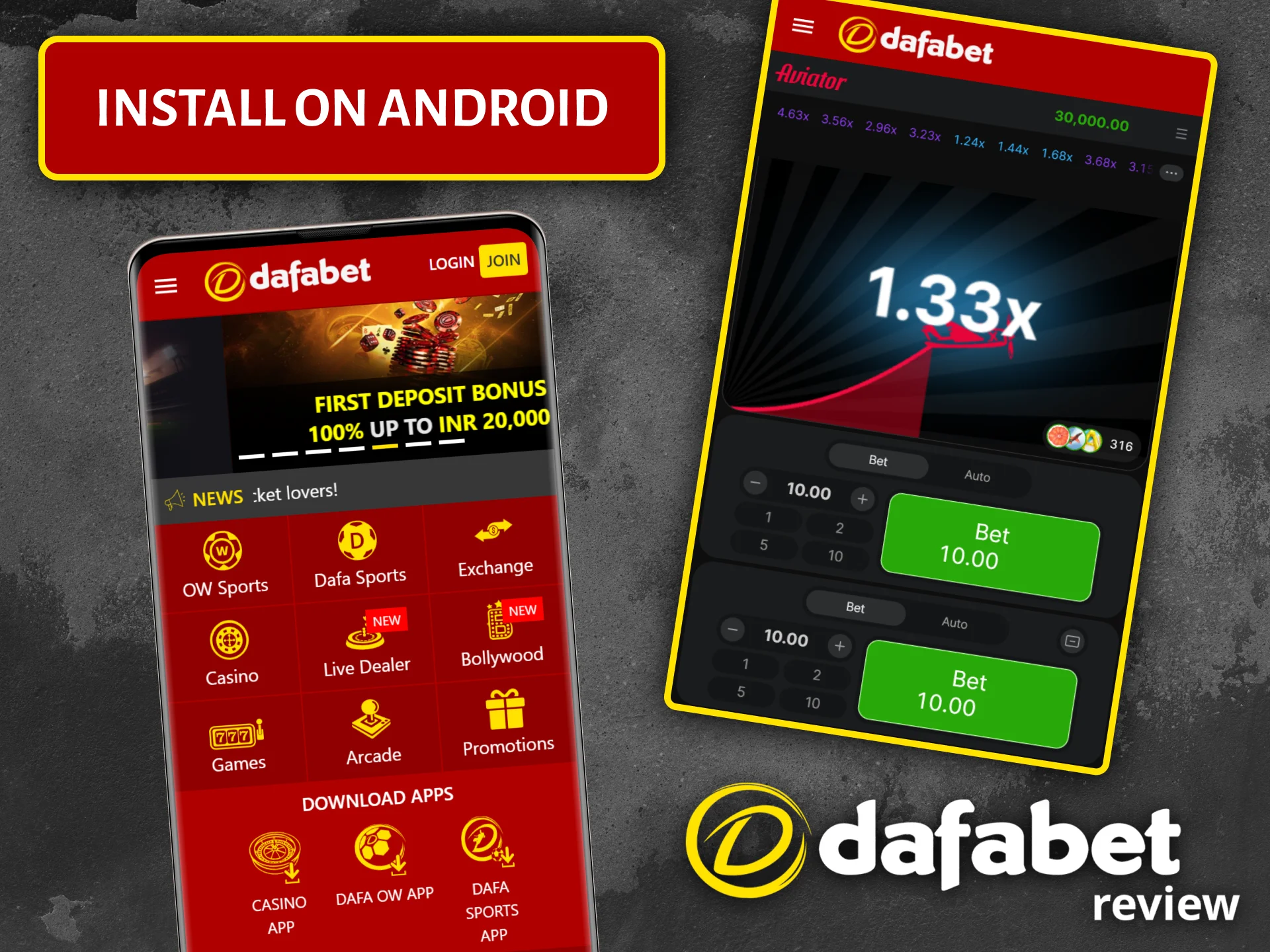 Download the Dafabet app for Android to play Aviator anytime.
