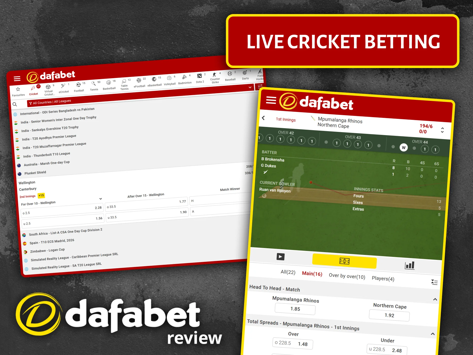 Experience the thrill of live cricket betting at Dafabet.