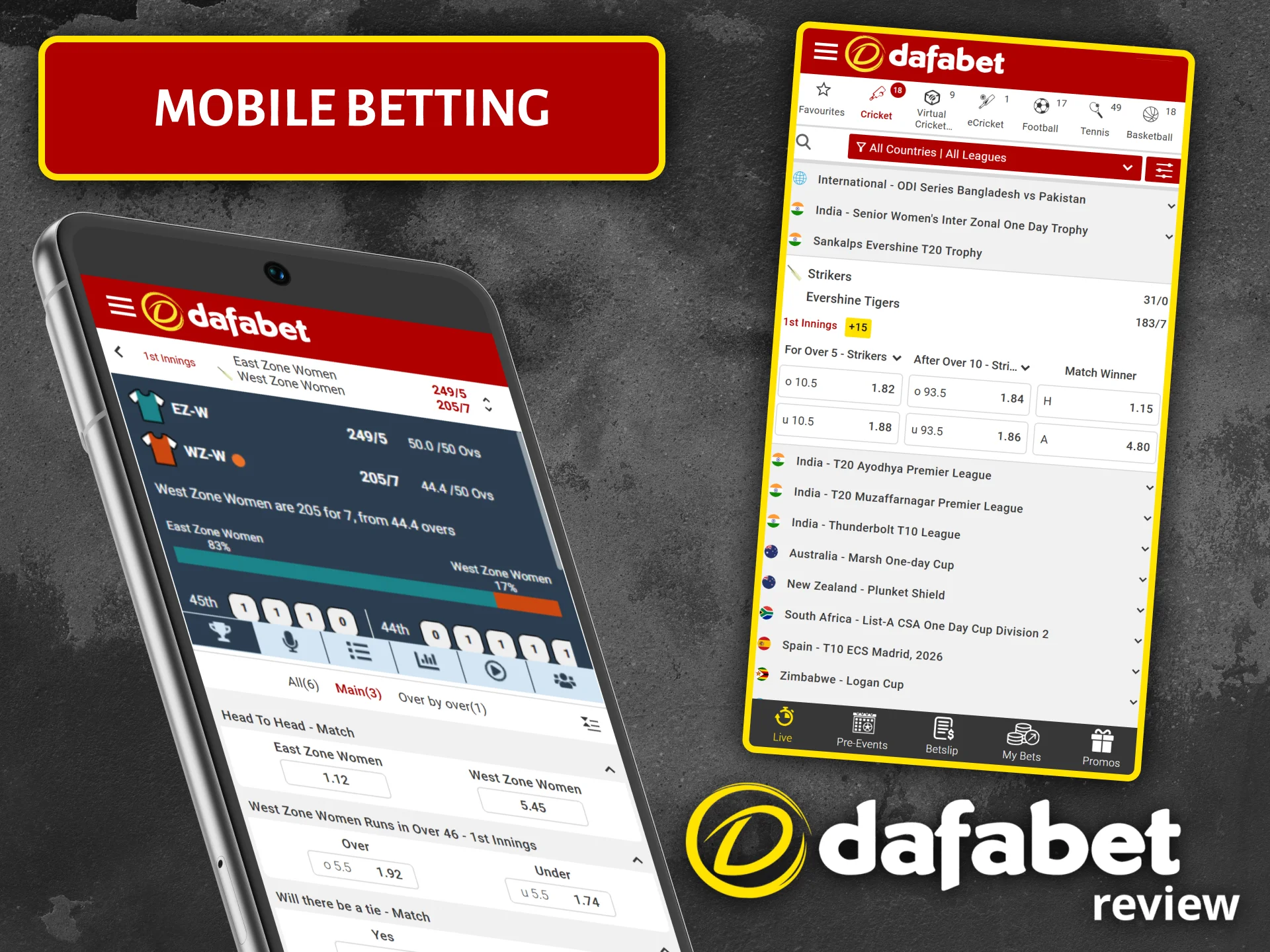 Bet on cricket matches anywhere with the convenient Dafabet mobile app for Android and iOS.