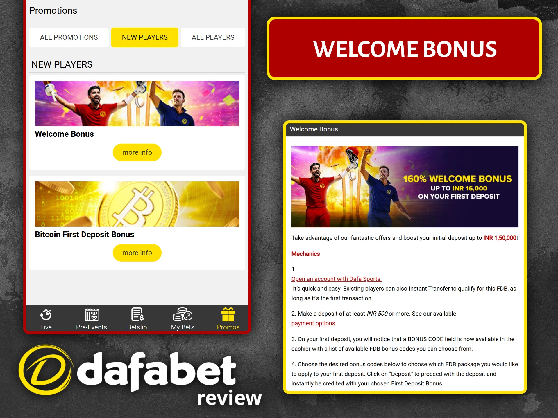 Get a special welcome bonus for cricket betting when you register at Dafabet.