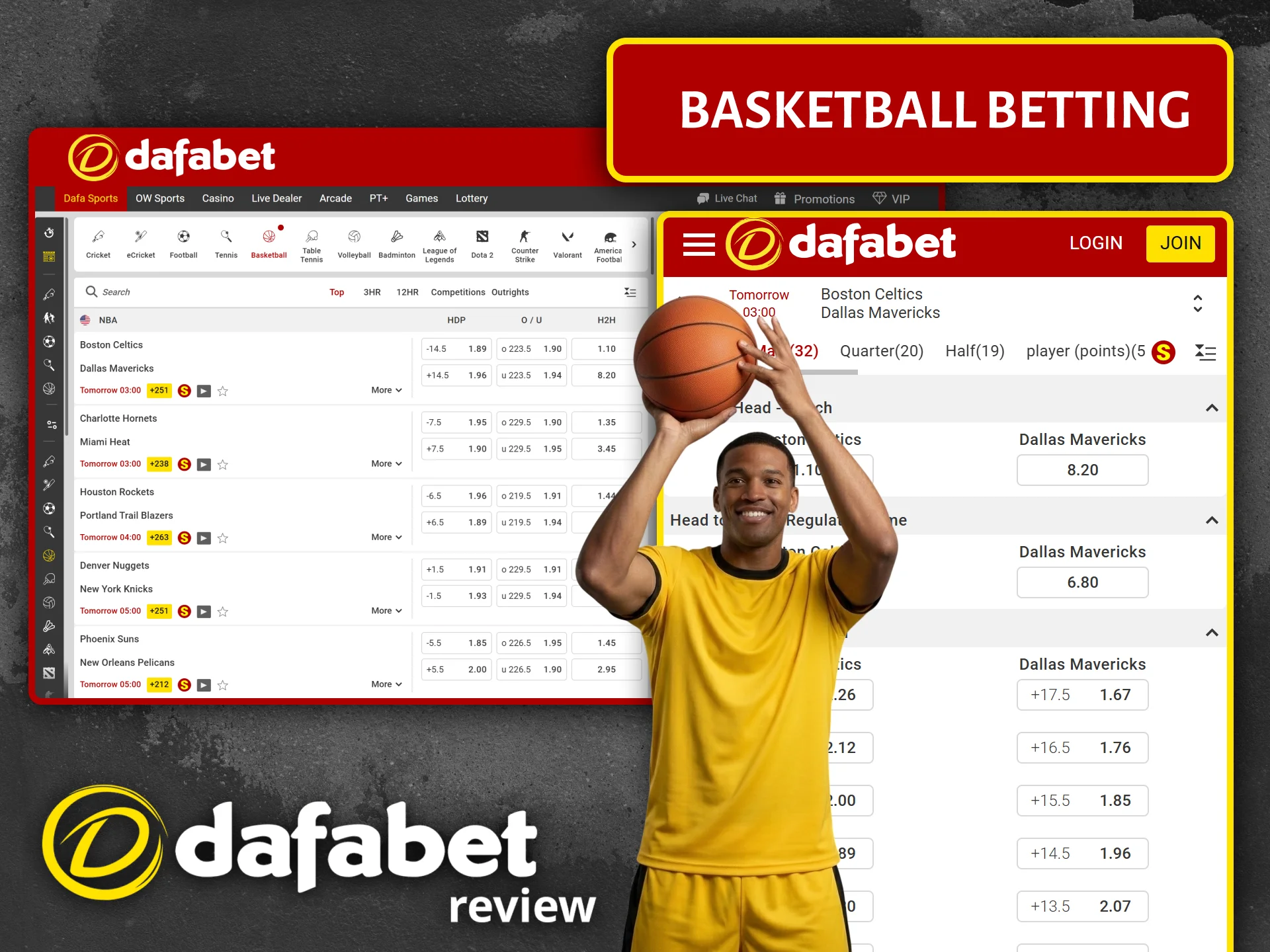 Discover a wide range of basketball betting options and markets at Dafabet.