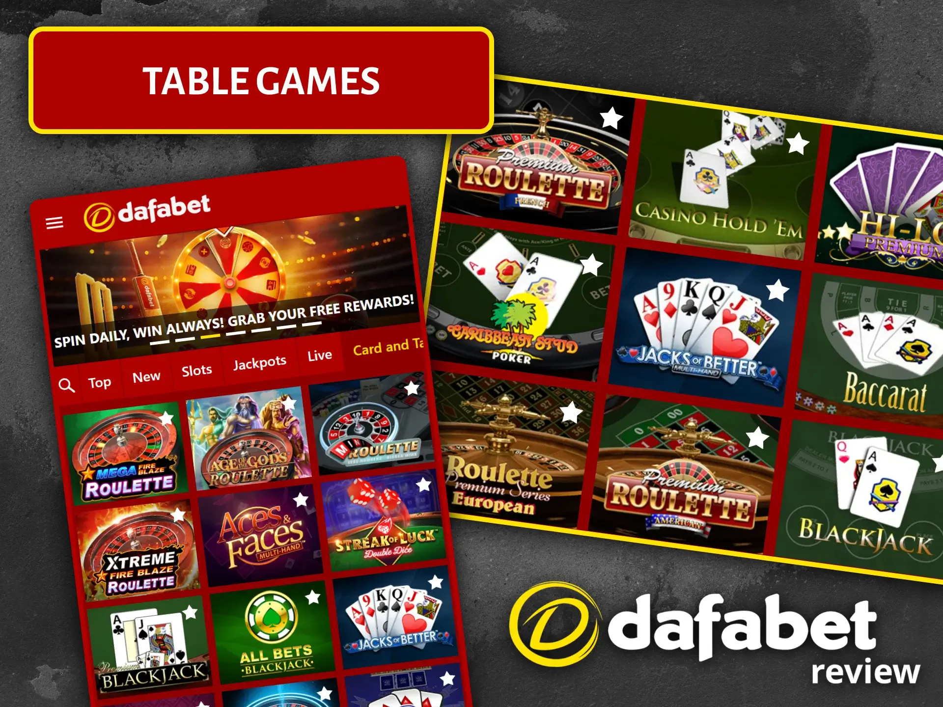 Enjoy classic table games including blackjack and baccarat at Dafabet online casino.