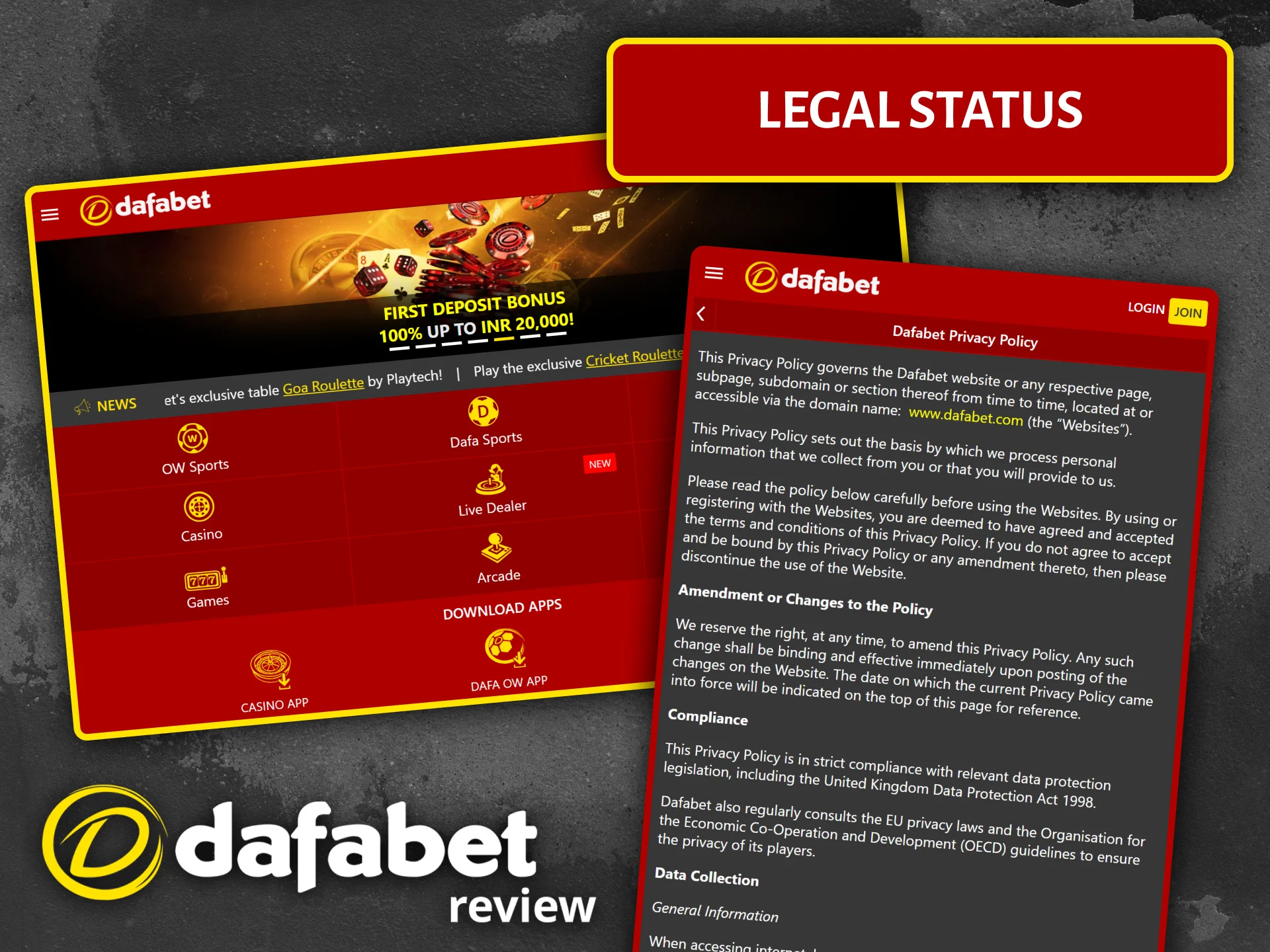 Read about legal information and confirmation of Dafabet's legality in India.