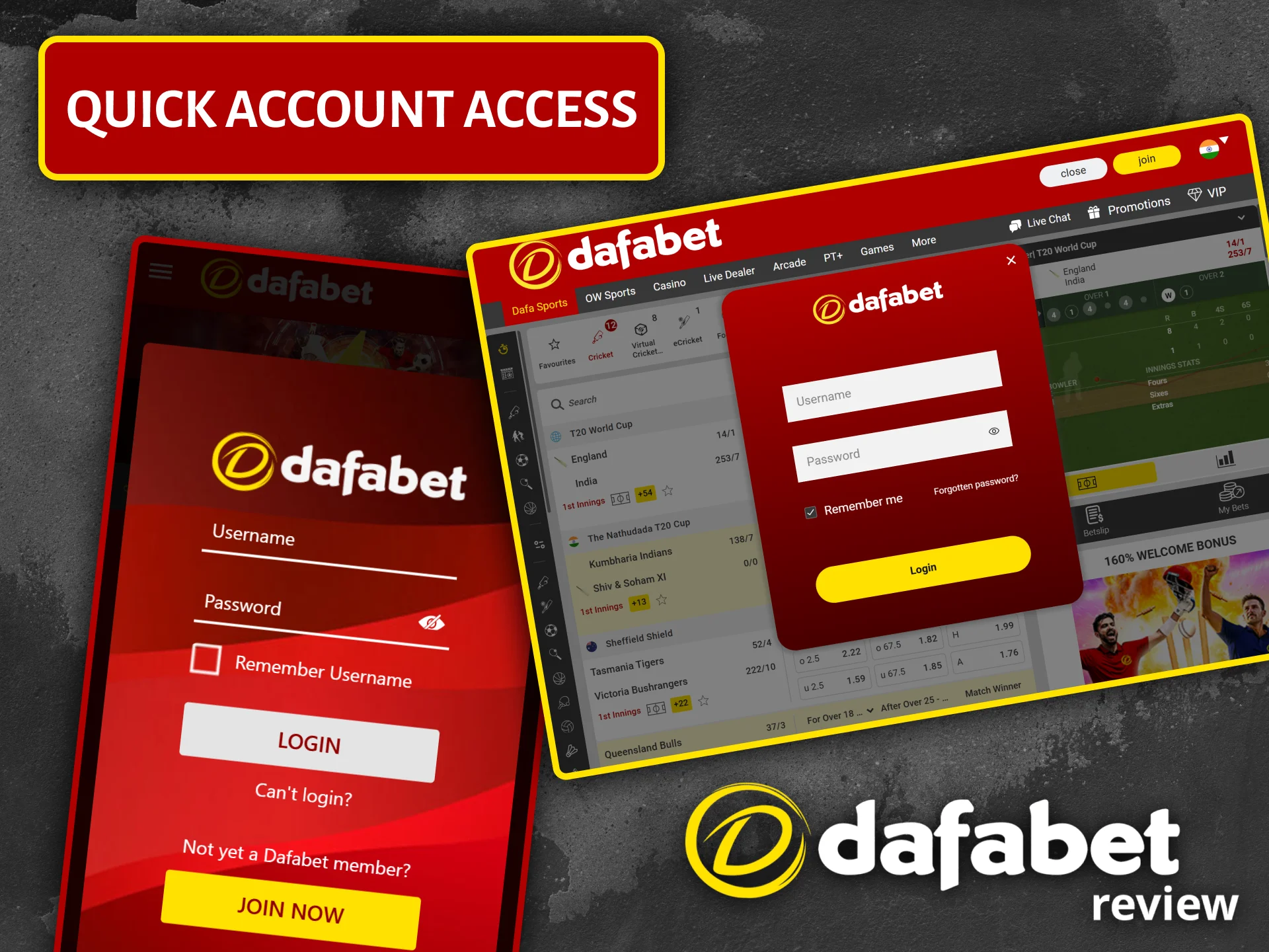 Log in to your Dafabet account and start betting on your favorite sports.