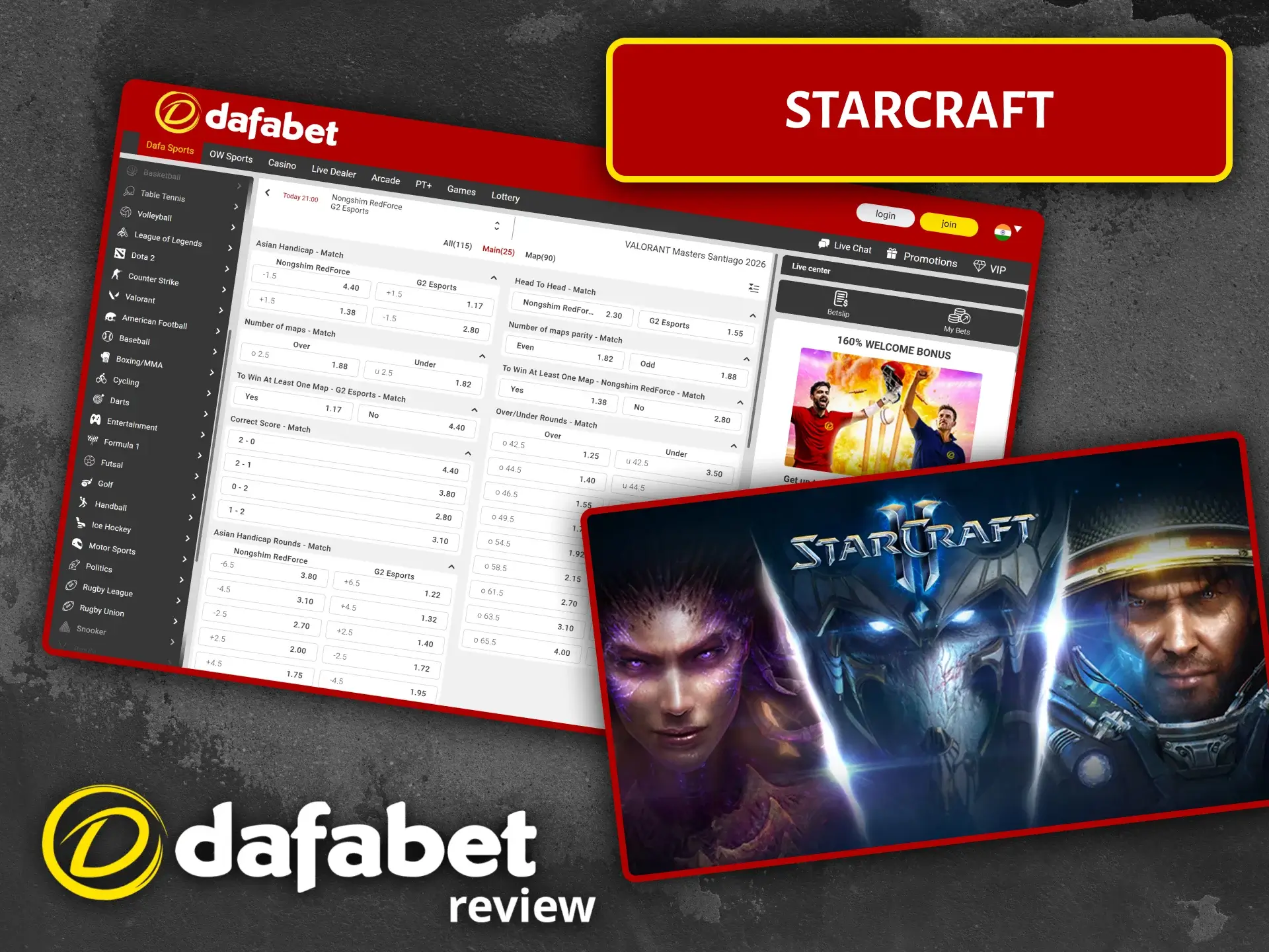 Choose the best tournaments and place bets on StarCraft and esports events at Dafabet.