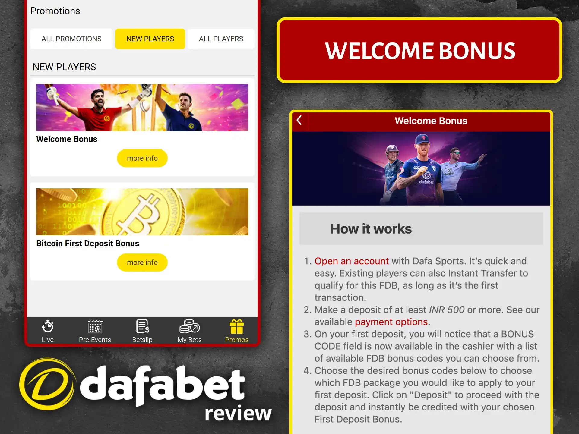 Get a special welcome bonus for cricket betting when you register at Dafabet.