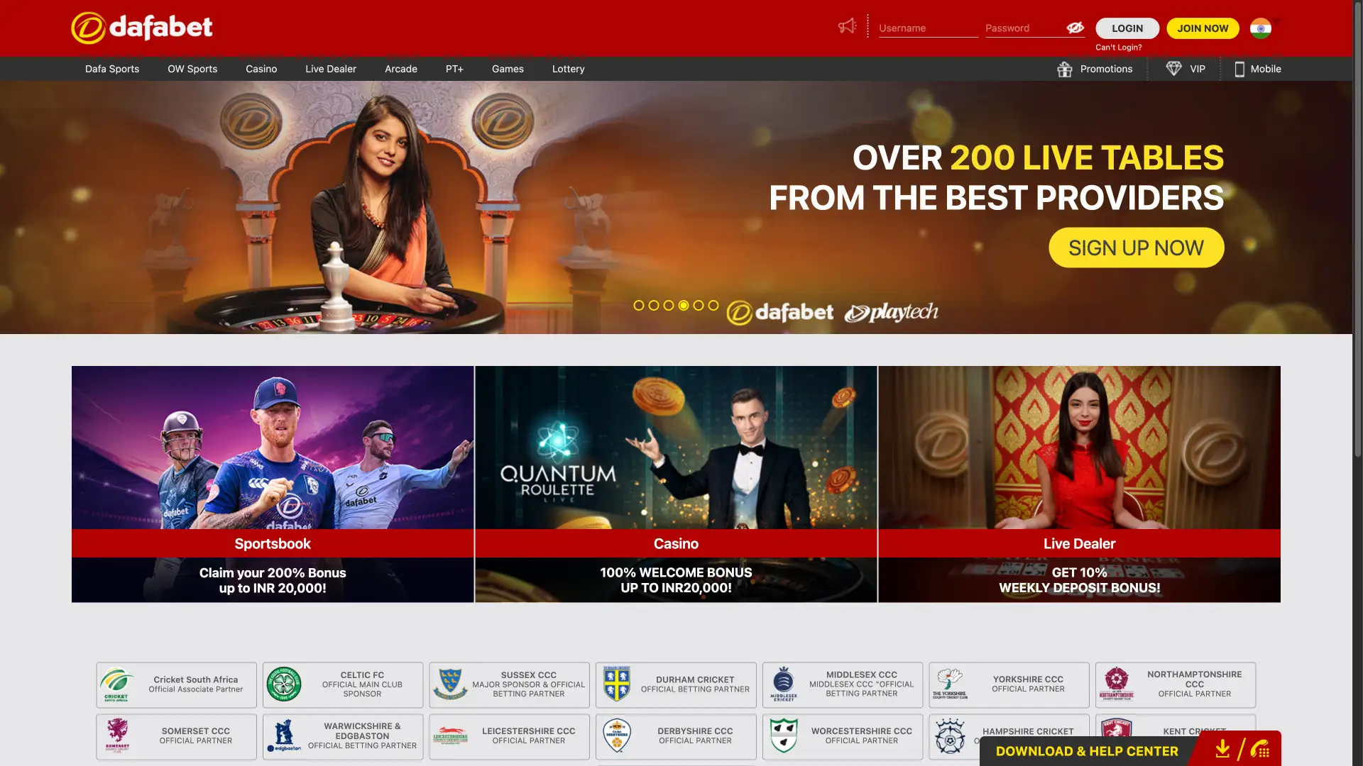 The Dafabet website homepage.