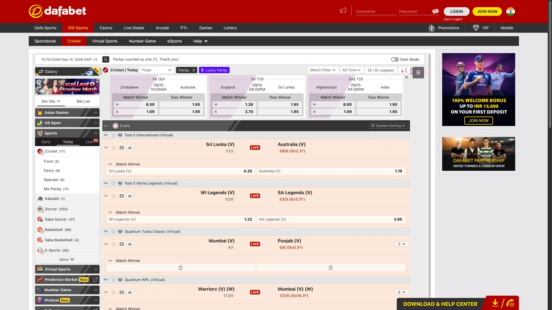Sports betting from the Dafabet bookmaker.